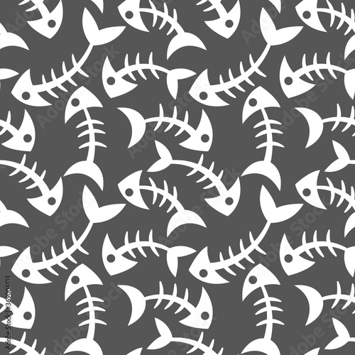Photography Seamless, endless pattern with fish bones on dark background, vector eps 10 form