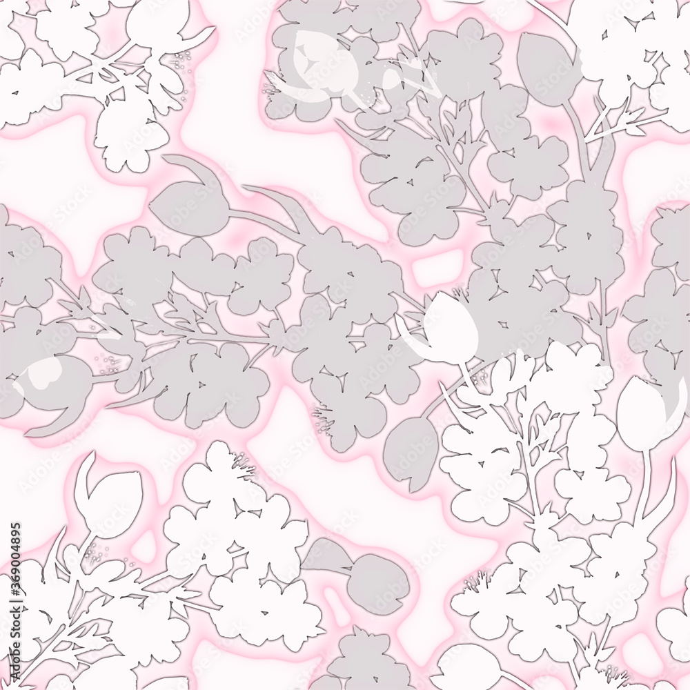 Naklejka premium Decorative flowers tulip with cherry on white background. Floral seamless pattern.