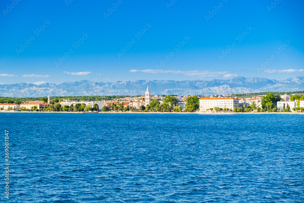Fototapeta premium Croatia, city of Zadar, panoramic view from the seaside. Famous tourist destination at Adriatic sea coast.