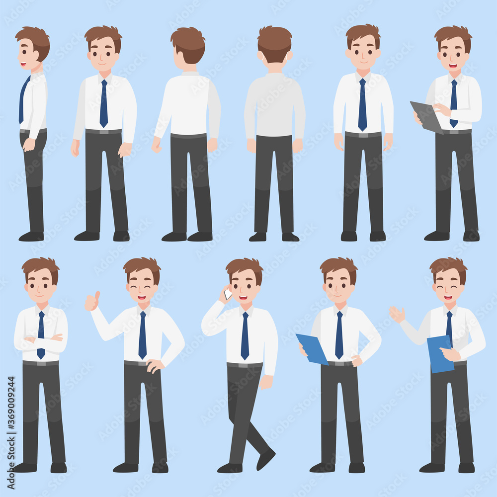 Set of Businessman Character design in various action Cartoon flat Business concept. Set of Businessman Character design in various action Cartoon flat Business concept.
