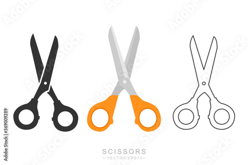 Scissors symbol. Flat, colorful, line designs. Isolated vector.	
