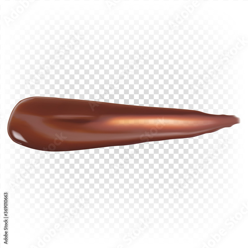 Chocolate smear, liquid melted chocolate, ganache, sauce, stain, decorative element in top view. Vector 3d realistic illustration.