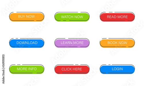 Set of buttons for web site or app. Different options on a buttons. Linear colorful elements.