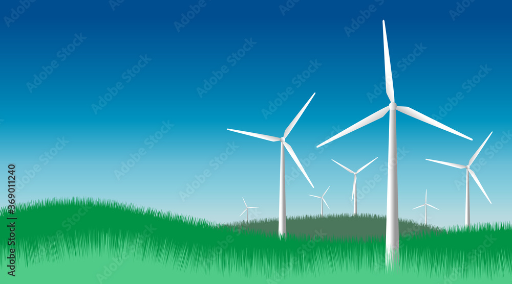 Fototapeta premium wind turbine farm alternative energy renewable green field 