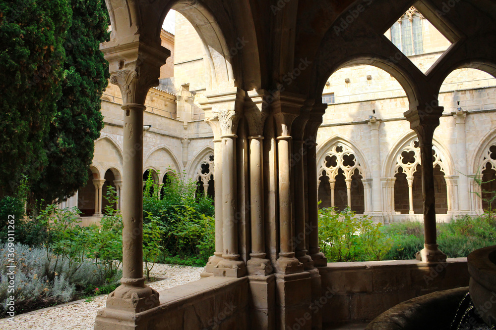 Inside view of the courtyard of the Monastery of Poblet (cat. Reial Monestir de Santa Maria de Poblet) - Cistercian monastery.