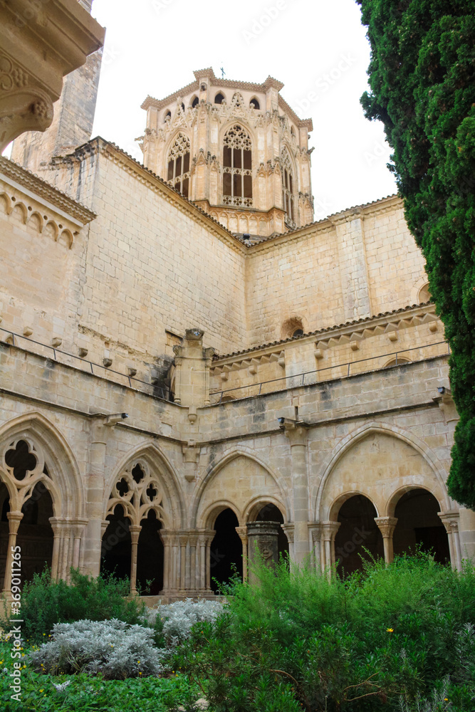 The dome of simborio the Gothic tower of the monastery of Poblet (cat. Reial Monestir de Santa Maria de Poblet).Vimbodi-and Poblet. Spain.