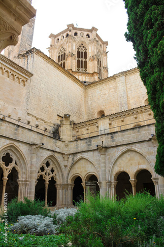 The dome of simborio the Gothic tower of the monastery of Poblet  cat. Reial Monestir de Santa Maria de Poblet .Vimbodi-and Poblet. Spain.