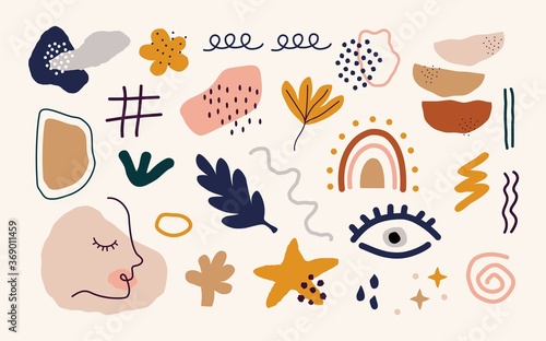 Abstract hand drawn organic shapes. Doodle set of colorful objects modern contemporary style. Vector isolated illustration