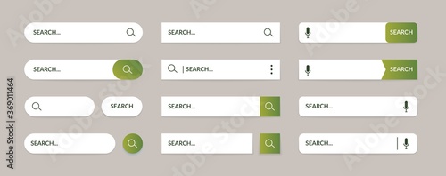 Search bar web UI elements. Abstract set for browsers search button text field. Mobile application graphic frames searched navigator