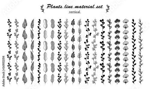 北欧風の植物のライン素材セット（タテ）
