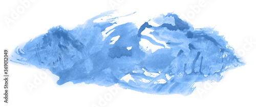 Abstract watercolor background hand-drawn on paper. Volumetric smoke elements. Blue color. For design, web, card, text, decoration, surfaces.