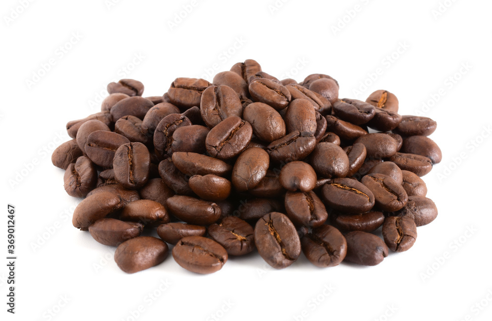 Close up,Roasted coffee beans isolated on the white background. Close up,Roasted coffee beans isolated on the white background.