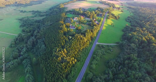 The most beautiful places in Lithuania from the air - Samogitia, Kalnalis. Observation tower in the forest. Summer evening. Long shadows - 6