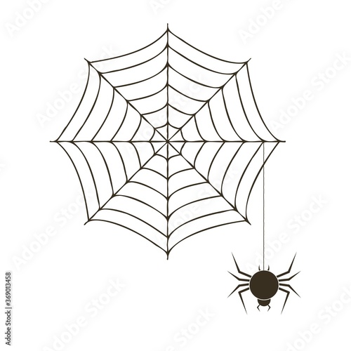 Creepy spider web over white background with spider. Vector halloween illustration.