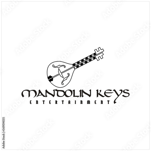 Silhouette Vintage Mandolin key guitar, music instrument for entertainment black and white logo design inspiration