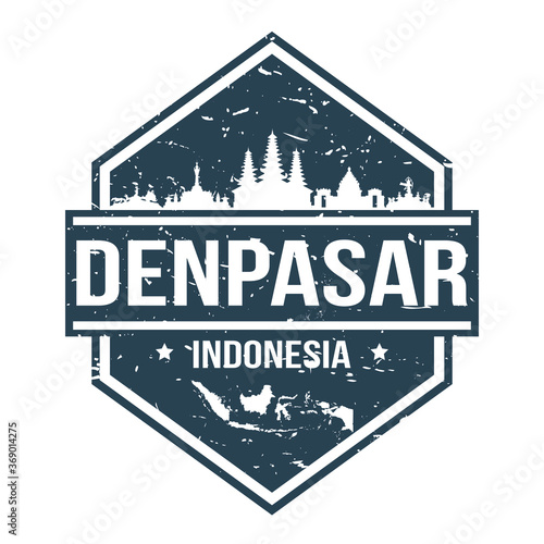 Denpasar Indonesia Travel Stamp Icon Skyline City Design Tourism Badge Rubber.