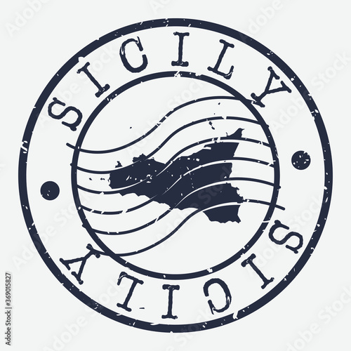 Sicily Italy Stamp Postal. Map Silhouette Seal. Passport Round Design. Vector Icon. Design Retro Travel.