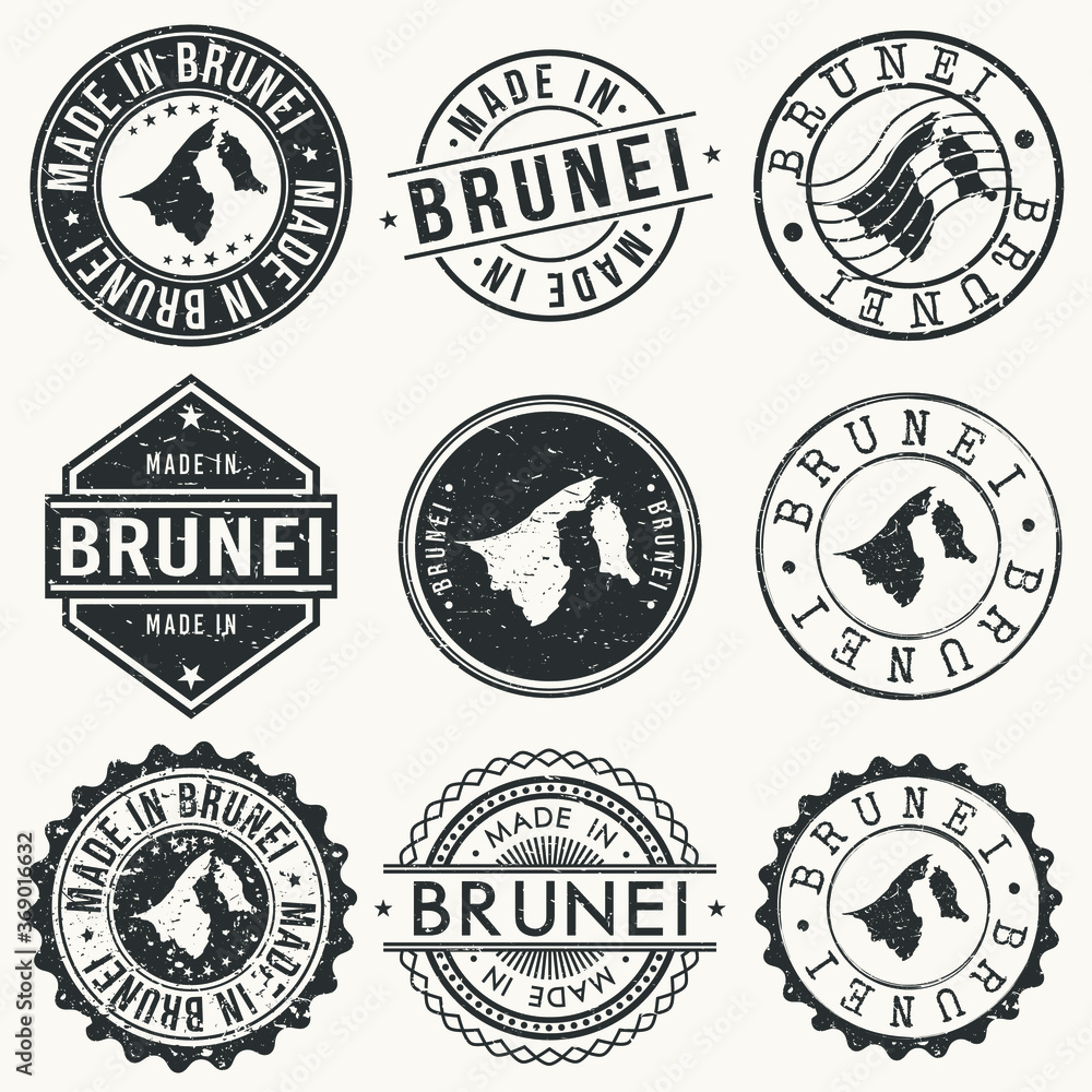 Brunei Travel Stamp Made In Product Stamp Logo Icon Symbol Design Insignia.