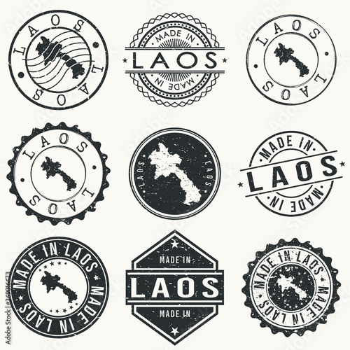 Laos Travel Stamp Made In Product Stamp Logo Icon Symbol Design Insignia.