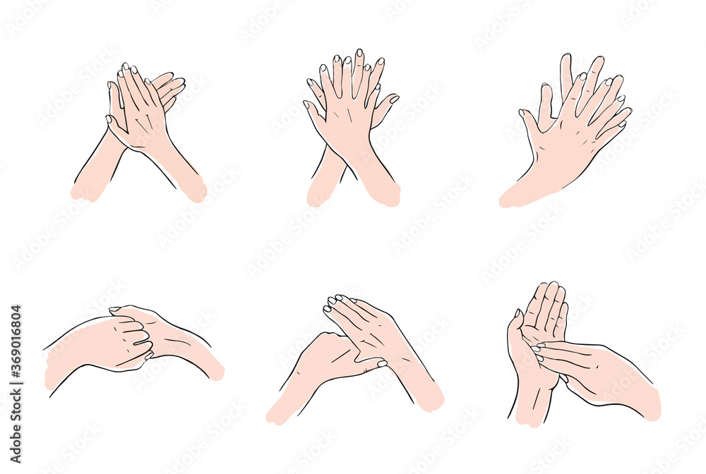 Rules for Disinfection and hand washing. How to clean your hands properly. Hand-drawn illustration Rules for Disinfection and hand washing. How to clean your hands properly. Hand-drawn illustration