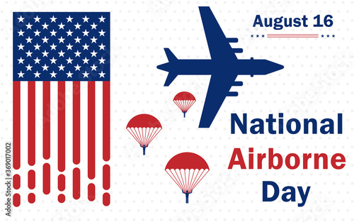 National Airborne Day celebrated annually on 16 August. Congratulatory poster background, all elements are isolated and editable.