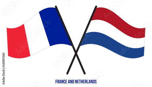 France and Netherlands Flags Crossed And Waving Flat Style. Official Proportion. Correct Colors.