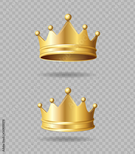 Realistic Detailed 3d Golden Crown Set. Vector