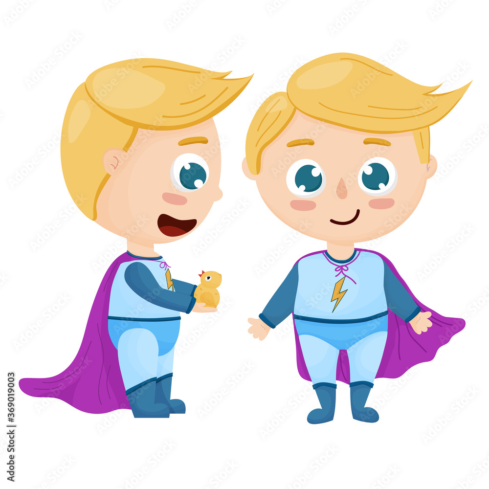 Cartoon little Boy in superhero costume isolated Cartoon little Boy in superhero costume isolated