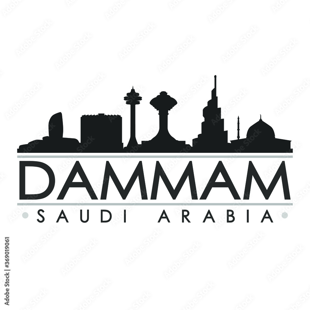 Dammam Saudi Arabia Skyline Silhouette City. Cityscape Design Vector. Famous Monuments Tourism.