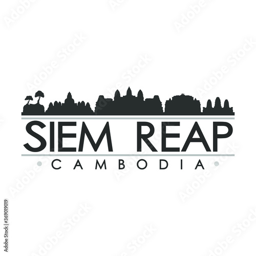 Siem Reap Cambodia Skyline Silhouette City. Cityscape Design Vector. Famous Monuments Tourism.