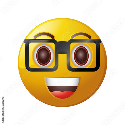 emoticon with glasses on white background