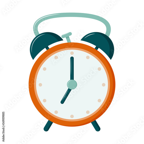 Retro alarm clock with a hammer, 7 o'clock. Time to Wake up for school and work. The icon with the clock. isolated on a white background.Color vector illustration in a flat style