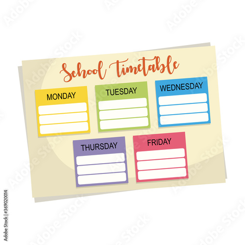 Cartoon icon of school week timetable schedule, vector illustration