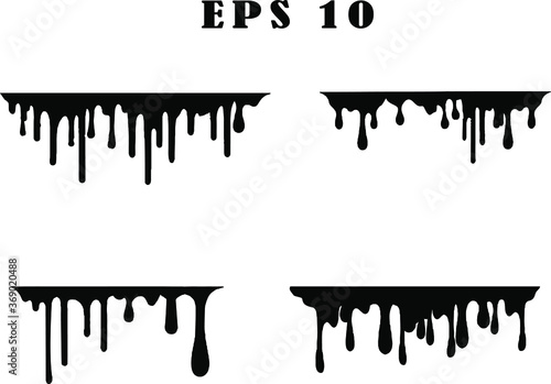 Black dripping ink painted oil drips liquid drops art messy paint splatter melt fluid spots. Dripping paint swashes just a collection of various size paint drips.