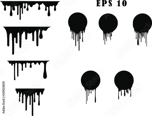 Black dripping ink painted oil drips liquid drops art messy paint splatter melt fluid spots. Dripping paint swashes just a collection of various size paint drips. Only commercial use
