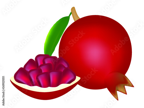 Whole of garnet fruit and slice isolated on white background.