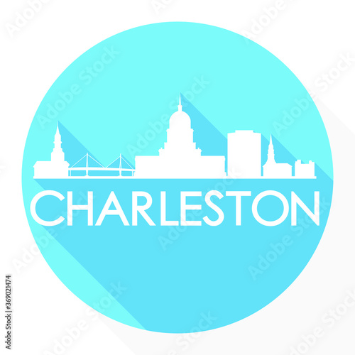 Wallpaper Mural Charleston Skyline Button Icon Round Flat Vector Art Design Color Background. Torontodigital.ca