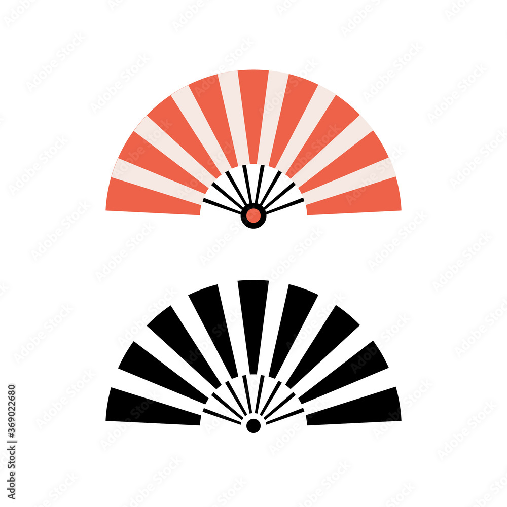 Hand fan chinese fold clipart icon. Japan held fan vector handfan Stock