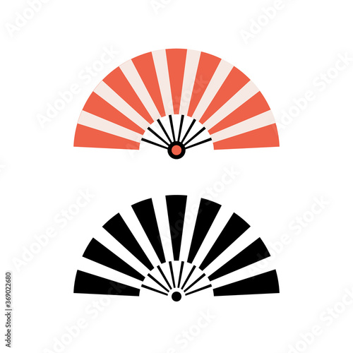 Hand fan chinese fold clipart icon. Japan held fan vector handfan