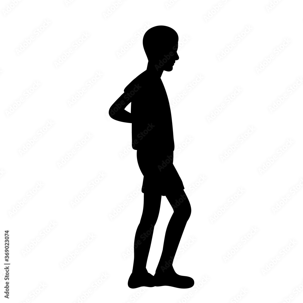 vector isolated black silhouette child boy on white background