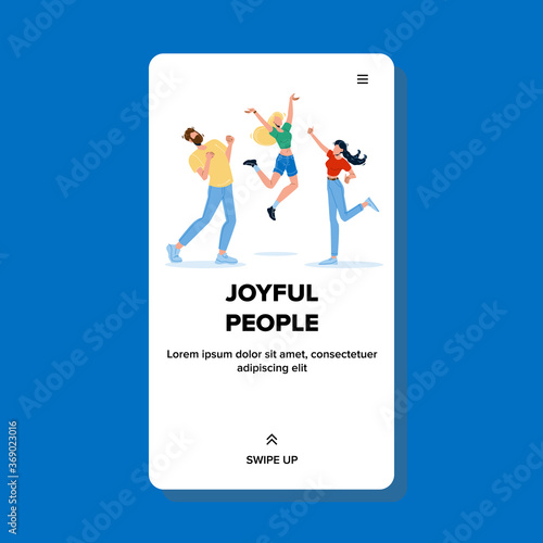 Joyful People Celebrate Dancing And Jumping Vector Illustration