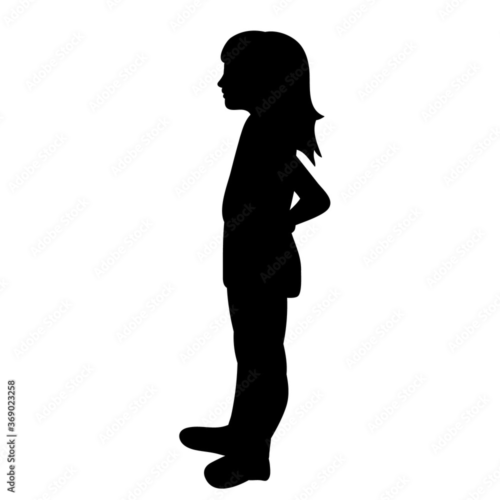 vector isolated black silhouette child girl on a white background