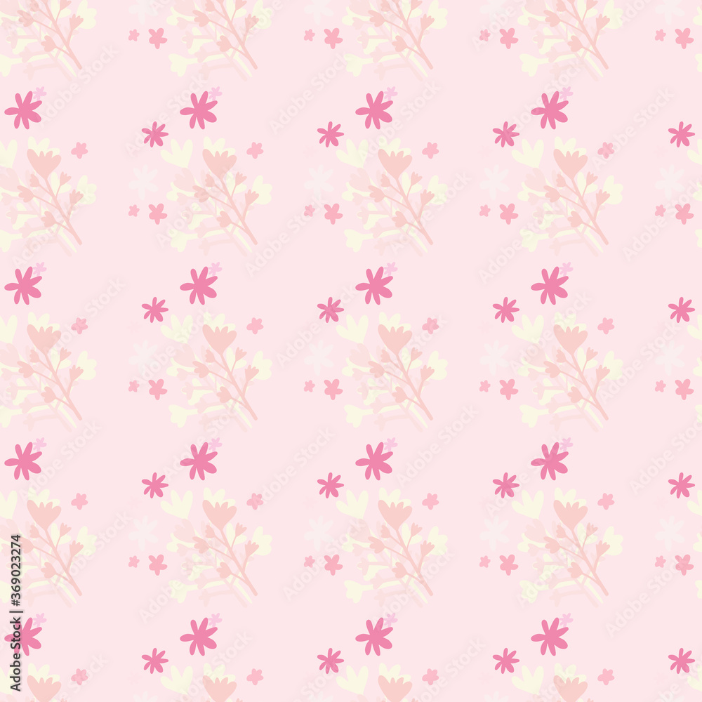 Romantic rozy seamless floral pattern with branches and daisy elements on pink tones. Simple botanic backdrop. Romantic rozy seamless floral pattern with branches and daisy elements on pink tones. Simple botanic backdrop.