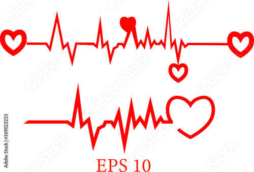 Heart and heartbeat symbol on reflective surface , Heart pulse, one line. Love heart beat. heart rhythm set, Electrocardiogram, ECG - EKG signal, Heart Beat pulse line concept design. 