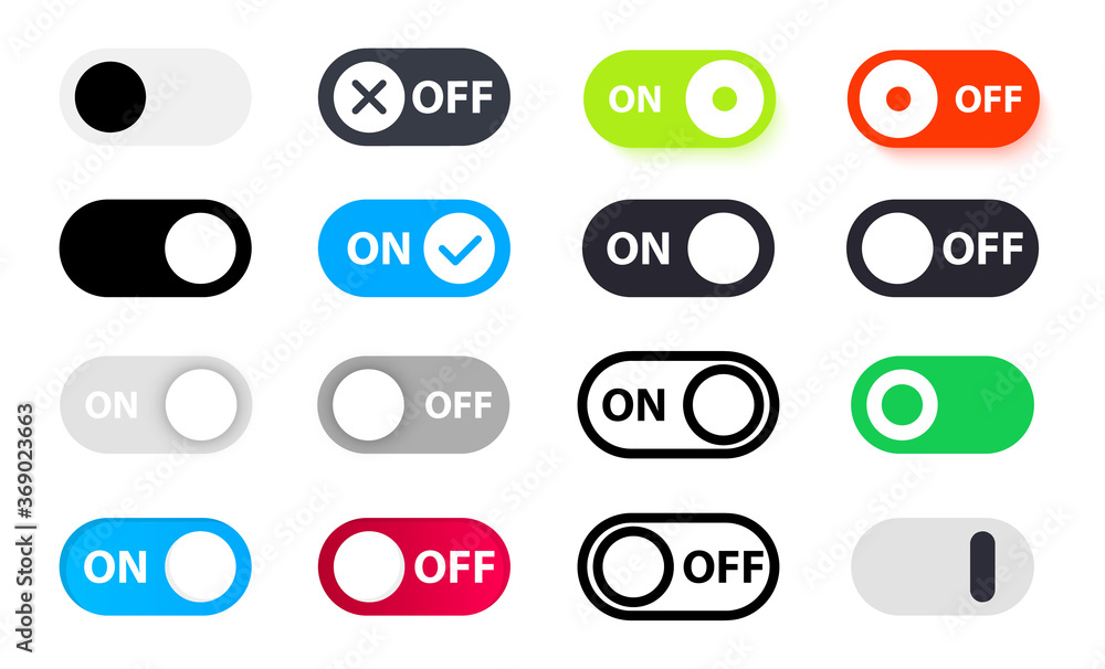 Large set of different switches on off. On and Off Toggle switch button