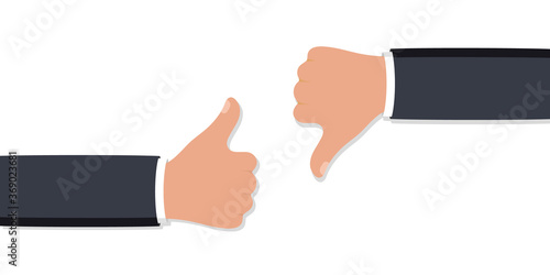 Two hands thumbs up and down. Like dislike icons for social network. Hand icon on white background