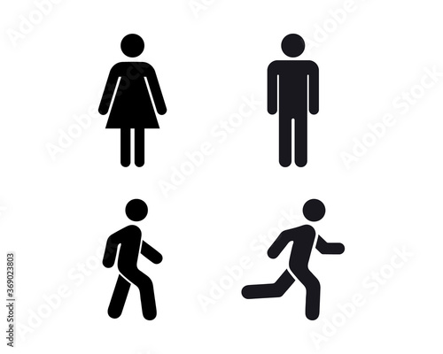 Man stands, walk and run icon set. People symbol. Person standing, walking and running illustration. Run, walk, stand