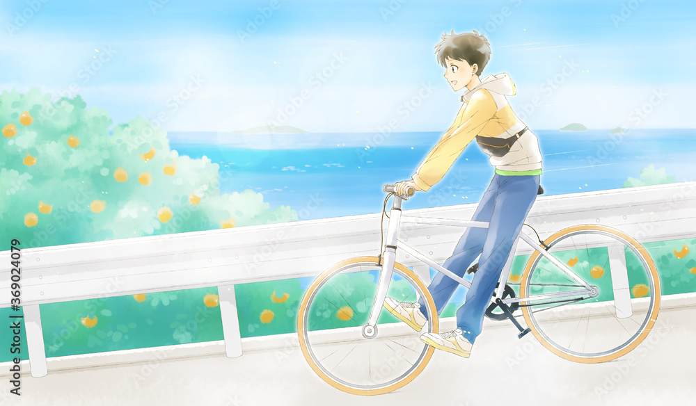 みかん畑がある坂道を下る自転車 Stock イラスト Adobe Stock