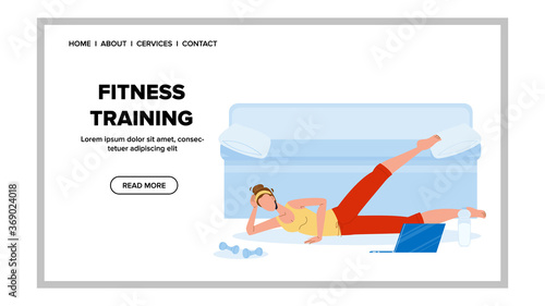 Fitness Training Woman Exercising At Home Vector