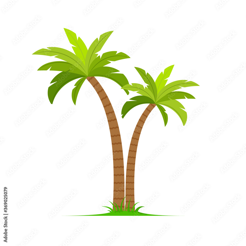 Obraz premium Palm tree vector island coconut cartoon icon. Palmtree island desert isolated tropical icon
